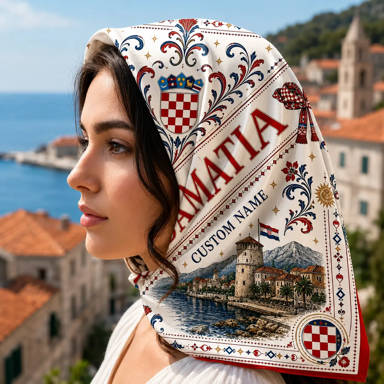 Croatia Satin Bandana Scarf, Custom Croatia Bandana, Personalized Name Head Scarf, Croatia Soccer Fan Gift, Festival Hair Wrap