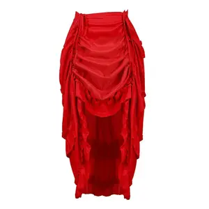 Women’s Steampunk High-Low Ruffled Skirt Gothic Plus-Size Pirate Costume Halloween Gothic Party Outfit 6388-D1