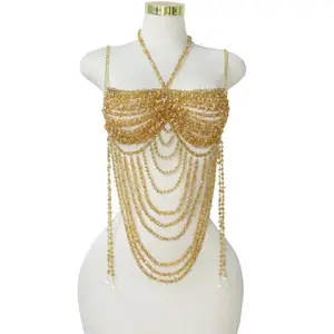 Golden Cascade Beaded Halter Top