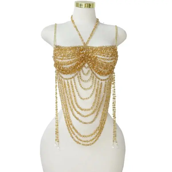 Golden Cascade Beaded Halter Top