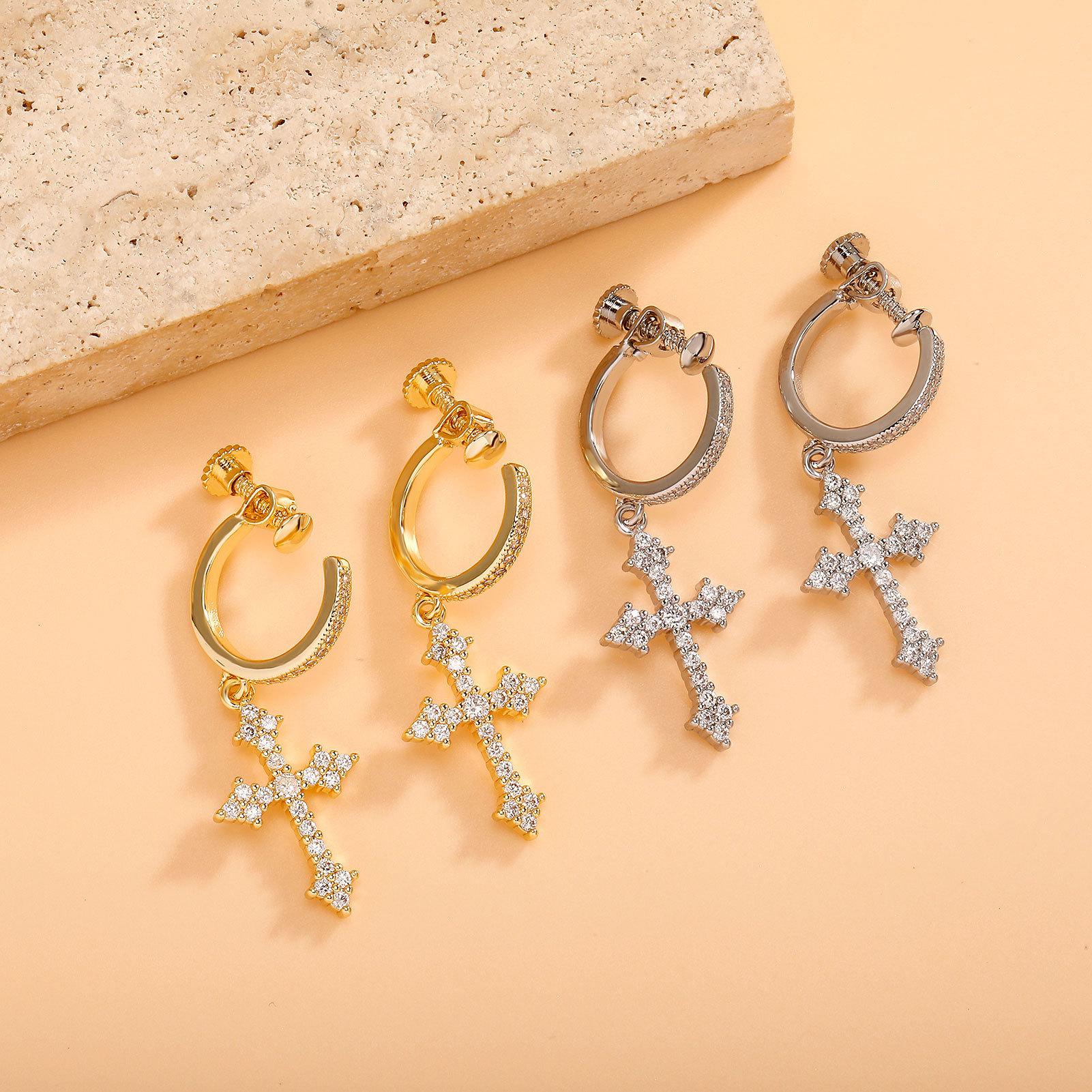 YEAHLOVE Vintage-Inspired Sparkling Cross Drop Hoop Earrings | Lucky Talisman for Everyday Wear, Gifting & Abundant Good Fortune
