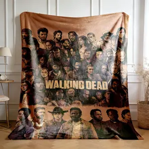 1pc The Walking Dead TV Show & Anime Throw Blanket | All-Season Soft Non-Fabric with Rick Grimes, Daryl, Carol, Michonne & More | Machine Washable, Polyester, Ideal Gift for Fan