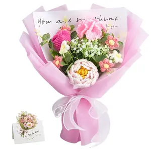 Mother’s Day Gift, YShomy Handmade Crochet Flower Bouquet with Carnation, Tulip & Rose, Graduation Gift, Birthday, Anniversary Gift for Her, Girlfriend, Mom, Wife, Friend, Includes Card, Decorative Yarn Ornaments