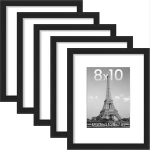 [USA Stock] -  8x10 Picture Frame Set of 5, Display Pictures 5x7 with Mat or 8 x 10 Without, Wall Gallery Photo Frames, Black Decor