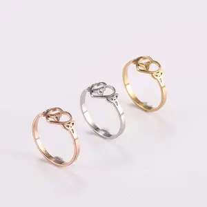 Stainless steel hollow love triangle knot ring, couple men and women daily personalized protection knot jewelry gift