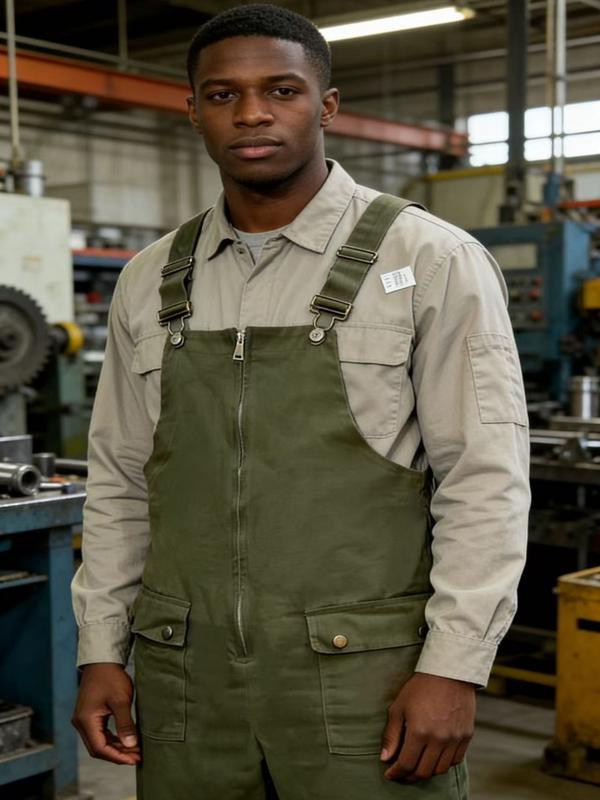 European and American retro men's work overalls with suspenders, a new loose and casual style for spring and autumn. The shoulder straps are adjustable, with a front-length design. It is wear-resistant and durable, and can easily handle various jobs.
