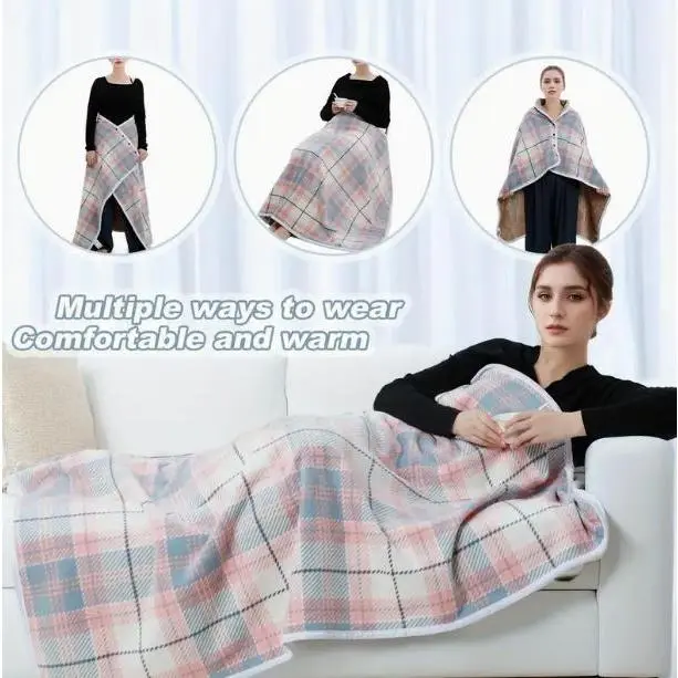 Wearable Polar Fleece Throw Blanket - Sleeveless Plush Cape with Button Closure, Keep Warm Cold-Weather Body-Warming for Home Use, Blankets, trending now dressed down viral style year round