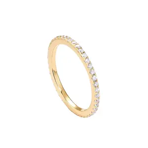 14K Gold Plated Solid 925 Sterling Silver CZ Simulated Diamond Stackable Ring Eternity Bands for Women