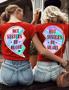 Best Friend T-shirt But Sister By Heart Cotton Collar Top Womenswear Tshirt Streetwear Summer Black Casual Round Neck Crewneck