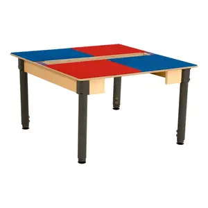 Time-2-Play TPSQTA1829-SRB Square Play Table with Trough & Adjustable 18-29 in. Legs & Lego Compatible Grid, Red & Blue