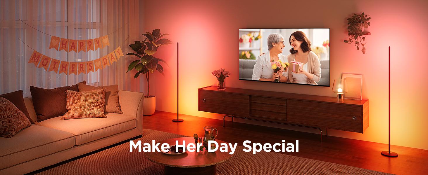 Rroetxi RGBIC Corner Floor Lamp – Minimalist Style with App & Remote Control, Stepless Dimming, Timer & Music Sync Modes, Perfect for Living Rooms, Bedrooms, Game Rooms & Party Decor