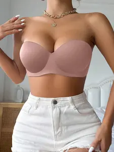 Women's Strapless Push-Up Bra, Invisible Seamless Wedding Underwear, Anti-Slip Thin Sheer Chest Support, Ideal for Bridal Gowns