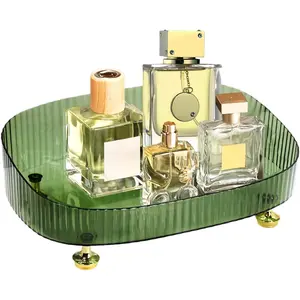 Dark Green Acrylic Perfume Organizer, Bathroom Vanity Tray, Decorative Plastic Makeup Trays for Dresser Top and Countertop Decor for Women