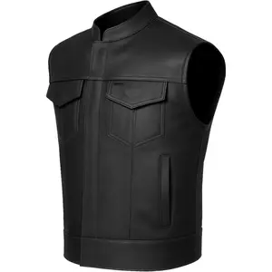 Mens SOA  Vest   Buffalo Leather, Multiple Pockets Club Style Biker Vest -  Seasons