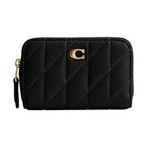 Coach Zip-Around 11 Wallet for Women – Quilted Napkin Leather with Silver Logo, Black