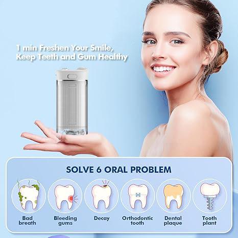 Cordless UV Water Flosser  Rechargeable Oral Irrigator 230 mL 4 Modes 4 Nozzles  Oral Care Kit  Deep Cleaning Suitable for Braces Wearers