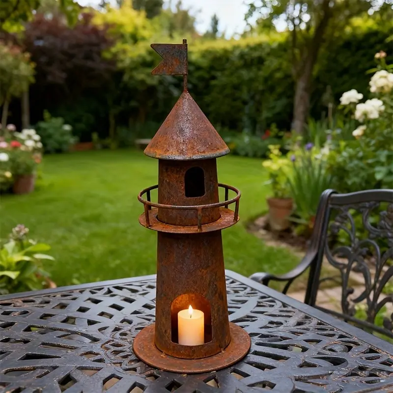 Vintage House Candle Holder, Angel Candle Holder, Lighthouse Candle Holder, Rustic Iron Art Craft, Perfect for Holiday Decor, Garden Decor, Metal Candle Holders