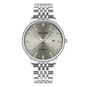 Men's Mechanical Watch with Stainless Steel Strap, Round Dial, Rhinestone Detail, Self-Winding, Fashion Casual, Daily Wear & Gifting