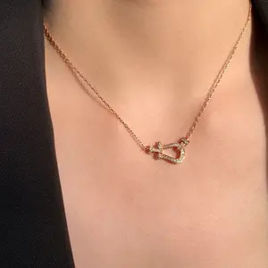 This is a popular European and American horseshoe buckle necklace that is versatile for women, exuding a sense of high-end sophistication. It features a slightly inlaid, niche, and luxurious heavy industry collarbone chain