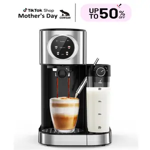 COWSAR Espresso Machine 20Bar, Cappuccino Machine with Automatic Milk Frother, Touch Screen, 3 in 1 Professional Espresso Maker with Dual Heating System & Capsule Compatible (Black)