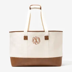 ML MARLEYLILLY Ivory Monogrammed Extra Large Tote Bag with Monogramming and Multiple Pockets - Personalized Jumbo Bag