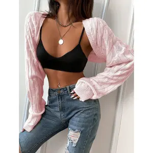 Solid color open-front short cardigan, long-sleeve top women's autumn/winter clothing