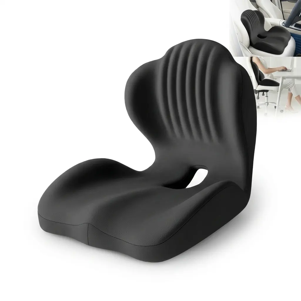 Ergonomic High-Density Space Memory Foam Seat Cushion with Milk Silk Fabric - 40 × 44 × 37 Cm, Removable Washable Outer Cover, Contours for Core & Ergonomic Side Support, Stress Relief for Friends, Vacuum Packed Office Furniture Accessory for Office Chair