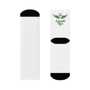 Emerald Flyer Logo Crew Socks | White Socks with Black Heel & Toe