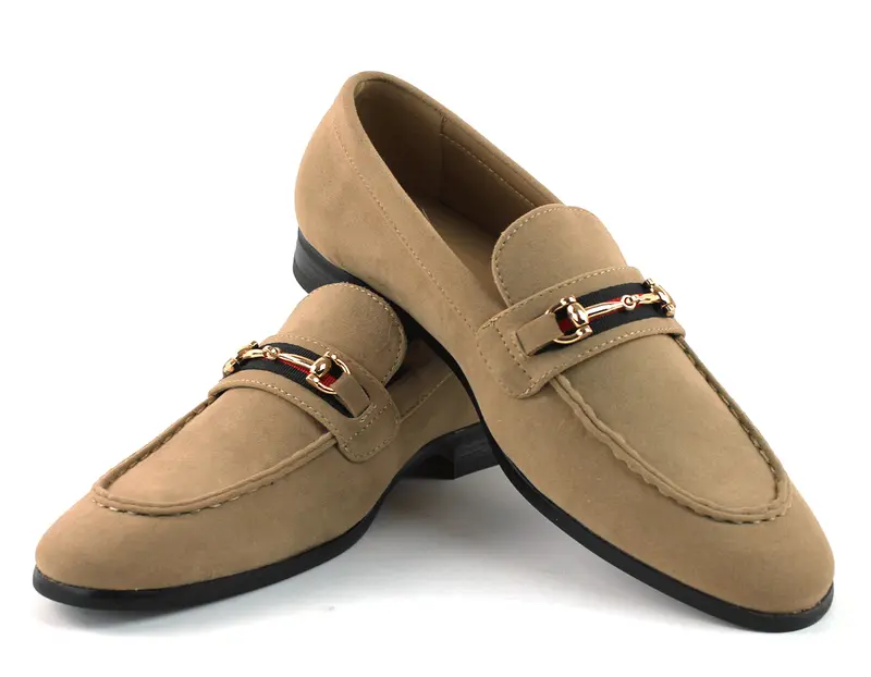 Genuine Leather Mens Cognac Brown Slip On Loafers Gold Buckle Dress Shoes  By AZARMAN - TikTok Shop