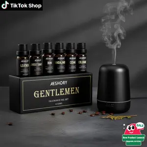 Gentlemen Fragrance Aromatherapy Oil Set 6x10ML for Diffuser - Sandalwood, Cedar, Leather, Sweet, Rum, Cologne Aromatherapy Oils Gift for Men