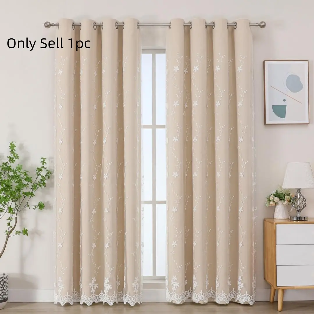 1pc Modern European Minimalist Embroidered Lace Privacy Grommet Curtains, Window Curtain, Dustproof Sun Protection Noise Reduction Energy Saving Bedroom Living Room Decor Sunshade Curtains