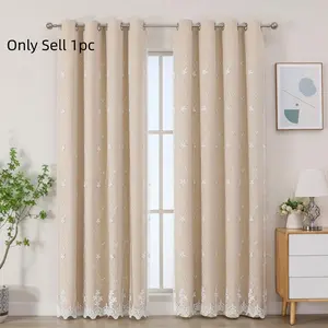 1pc Modern European Minimalist Embroidered Lace Privacy Grommet Curtains, Dustproof Sun Protection Noise Reduction Energy Saving Bedroom Living Room Decor Sunshade Curtains