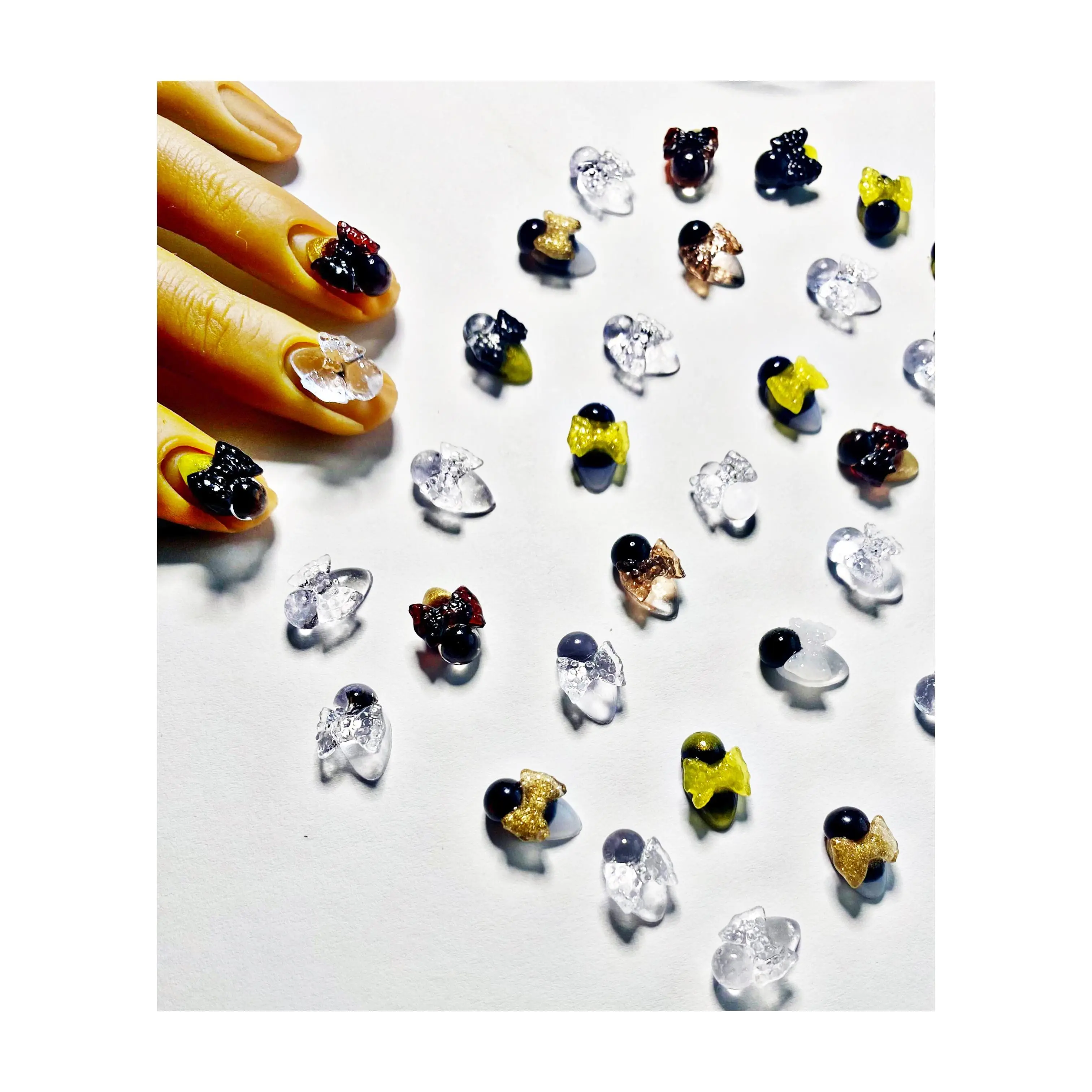 3D Mini Bee with Bow Nail Art Charm - Assorted Acrylic Nail Gems for DIY Crafts, Jewelry Making & Accessories