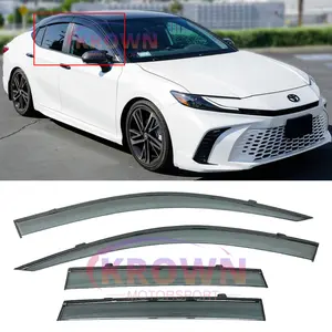 FOR 2025+ TOYOTA CAMRY SMOKE TINTED LOW PROFILE WINDOW VISOR WITH BLACK TRIM RAIN GUARD SET