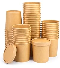 12 oz Kraft Paper Lidded Bowl Set, 50-Pack Leakproof Disposable Biodegradable Containers for Hot/Cold Foods (Disposable Kitchenware Cookware)