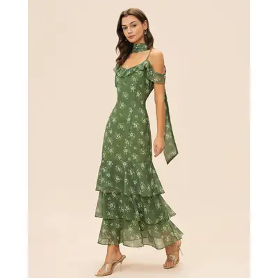 Deluca Light Green Floral Ruffled Midi Dress Lulus - TikTok Shop