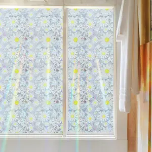 1pc 3D Rainbow Daisy Pattern Removable Window Sticker, Light Blocking UV Protection Privacy Film, Static Cling Glass Decal for Doors Windows