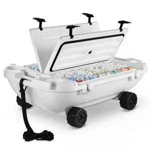 VEVOR Floating Cooler, 40 QT Floating Ice Chest with Dry Storage, Wheels & Tow Rope, Premium LLDPE Amphibious Drink Cooler for Water & Land, Cruise Stable on Lake, River, Pool, Beach, Kayak, White