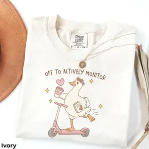 Off To Actively Monitor Comfort Colors T-Shirt - Comfort Colors State Testing Day Teacher Crew Shirt with Scooter Goose, Off To Actively Monitor Goose Teacher Shirt, Funny Teacher Shirt, Back To S