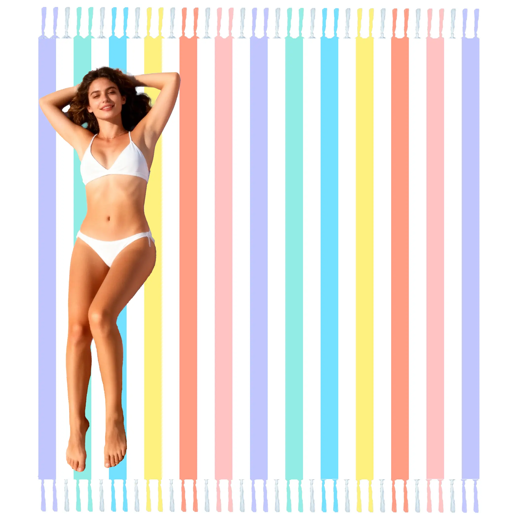 Adult-Sized Turkish Anti-Sand Beach Towel - 90.5x82.6in Outdoor Picnic Blanket, Rainbow Stripes, Ideal Gift for Grandparents