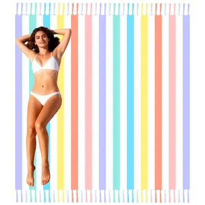 Super large Turkish beach blanket, giant anti-sand towel, huge 90.5x82.6inch super large cover blanket, suitable for adults, rainbow stripes, essential gifts for grandparents and family