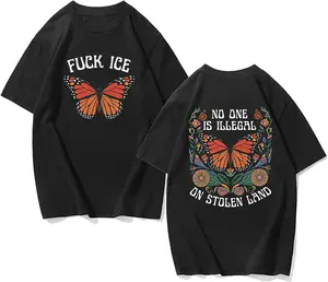 100% Cotton Washed Fuck ICE Tee, No One Is Illegal On Stolen Land, Retro Anti Maga Pro Immigration Tee, Social Justice Human Rights Activist Gift