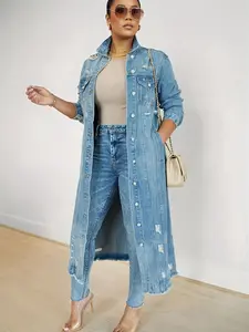 Women's Plus Size Casual Fit Denim Jacket Long Sleeves & Long Pants Set, Womenswear, All-Season Daily Wear, Birthday, Travel, Concert