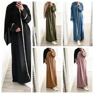 New Southeast Asian Muslim Women's Gown Spliced ​​sequin Dress Solid Color Robe