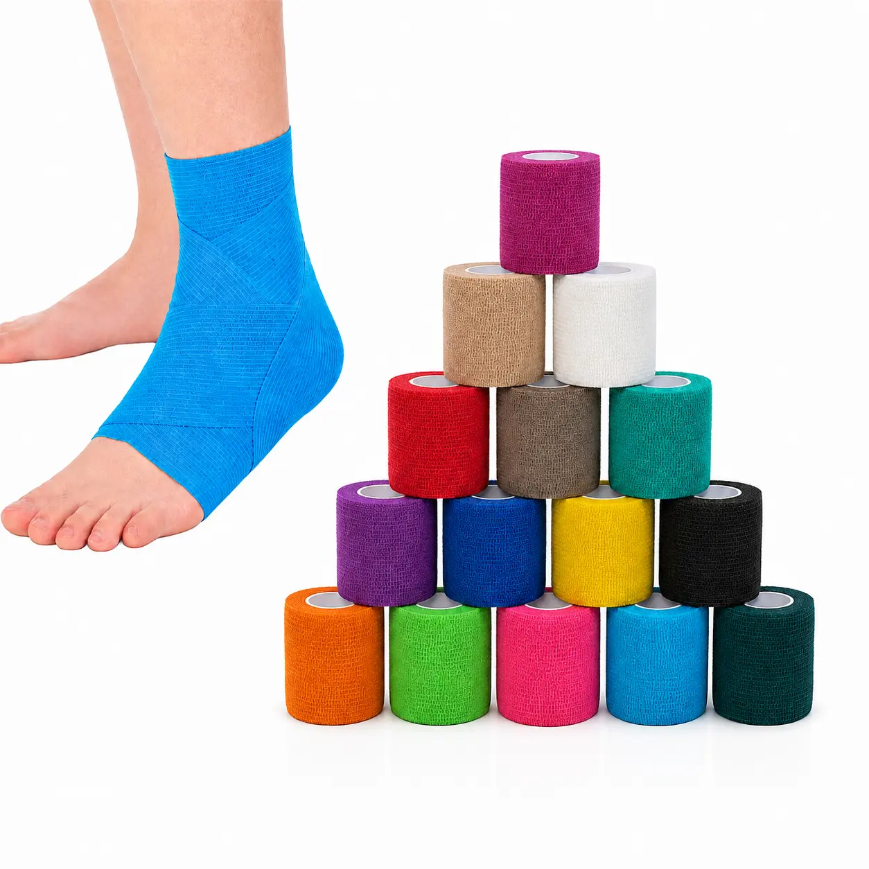 (3-inch x 5-yard) Self-Adhesive Elastic Sports Tape, Flexible and Breathable Non-woven Fabric, 6 Rolls or 15 Rolls Per Pack, Sports Tape, Veterinary Bandage, Ankle Tape, Tattoo Tape.
