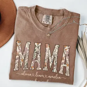 Custom Mama Shirt With Kids Names, Personalized Shirt for Mama, Mother's Day Gift from Kids, Boho Floral Mama Tshirt Gift for Mom