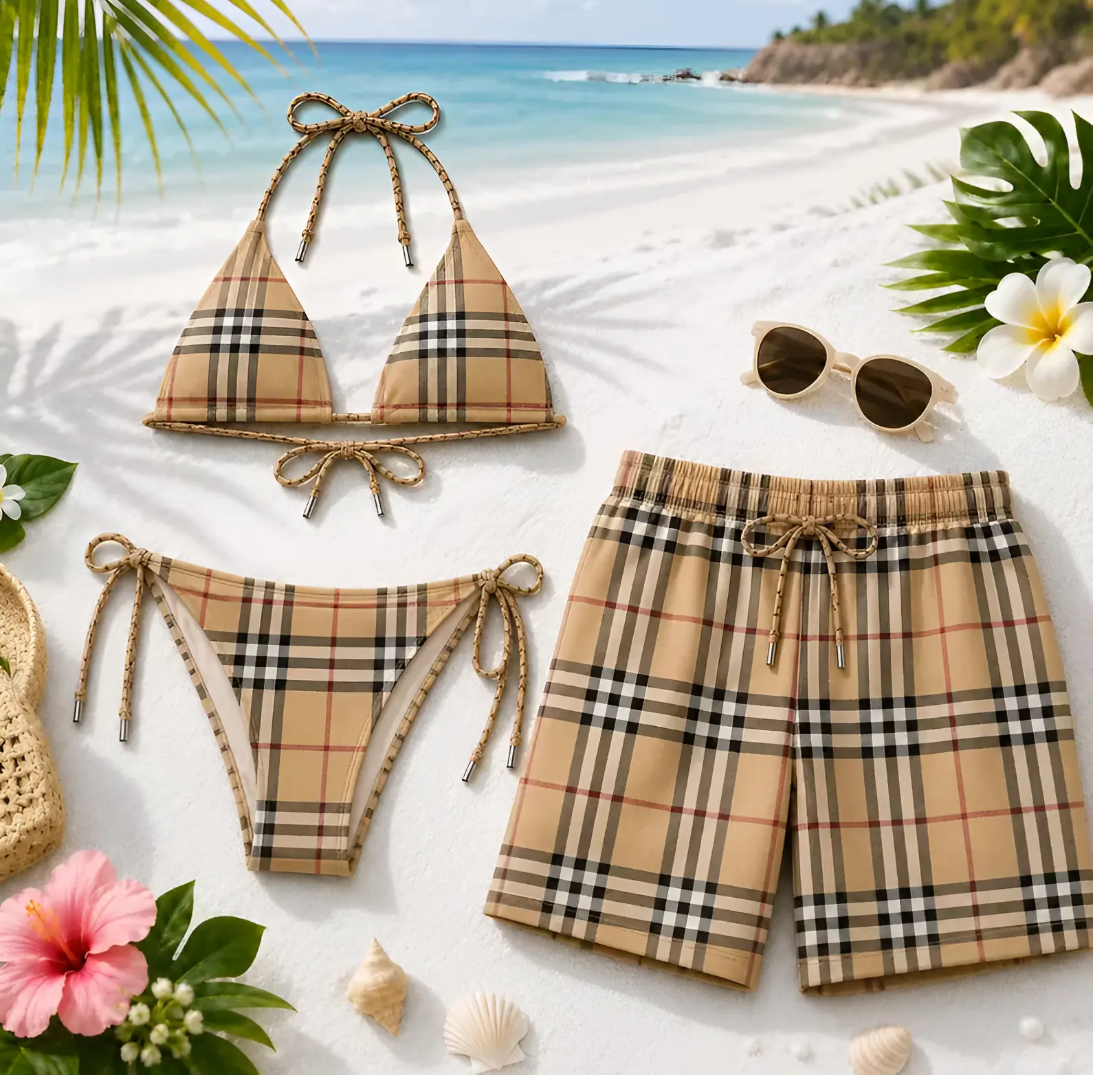 2026 Signature Matching Couple Swimwear Set - Women’s Viral Bikini, Men’s Beach Shorts, Ideal for Vacation Gifting