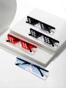 Pixel Grid Pattern Sunglasses, Trendy Casual Sunglasses for Everyday Use, Fashion Accessories for Outdoor Activities, Trendy Beach Eyewear