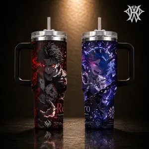 Re:Zero Subaru & Rem Dark Aesthetic Anime Tumbler, 20oz 40oz Insulated Stainless Steel Cup