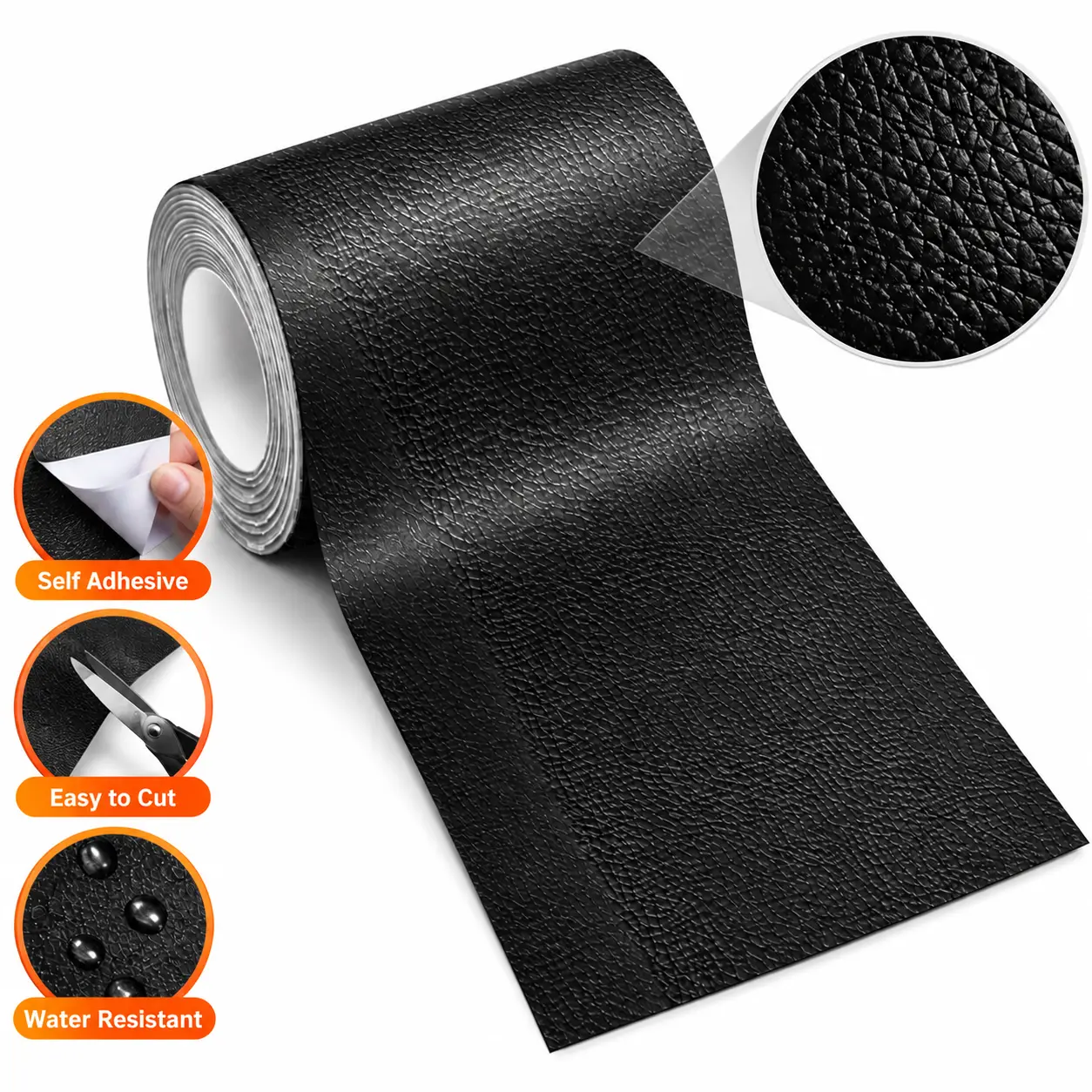Leather Repair Patch Tape, Self-Adhesive Faux Leather Repair Kit 4 x 63 Inch – Peel & Stick Vinyl Repair Tape for Car Seats, Sofas, Couches, Chairs, Furniture, Upholstery, Boat Seats & Leather Surfaces